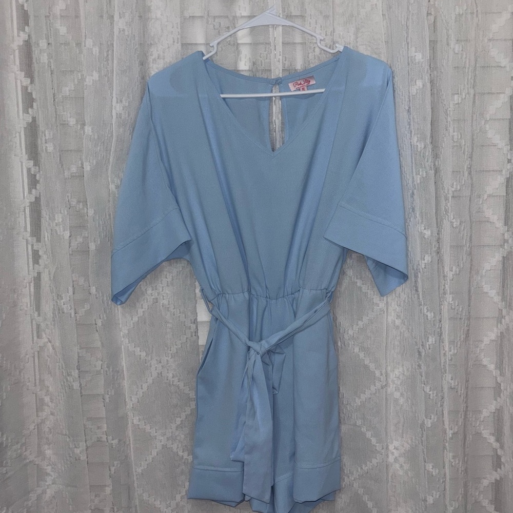 Pink Lily Light Blue V-Neck Romper